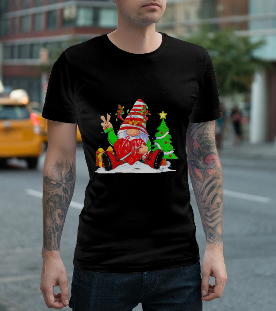 Gnome Love Peace Christmas Crochet Yarn Tree T-Shirt