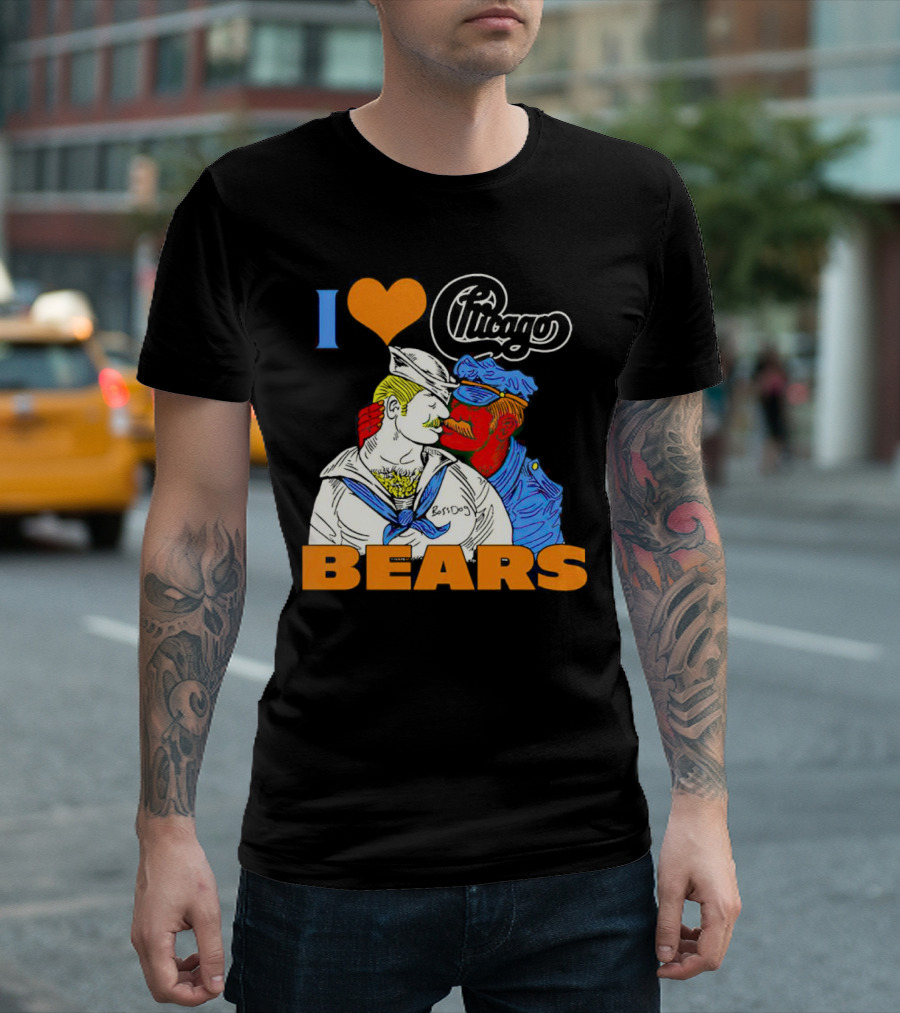 I Love Chicago Bears BossDog Sailor and Cop Embrace T-Shirt