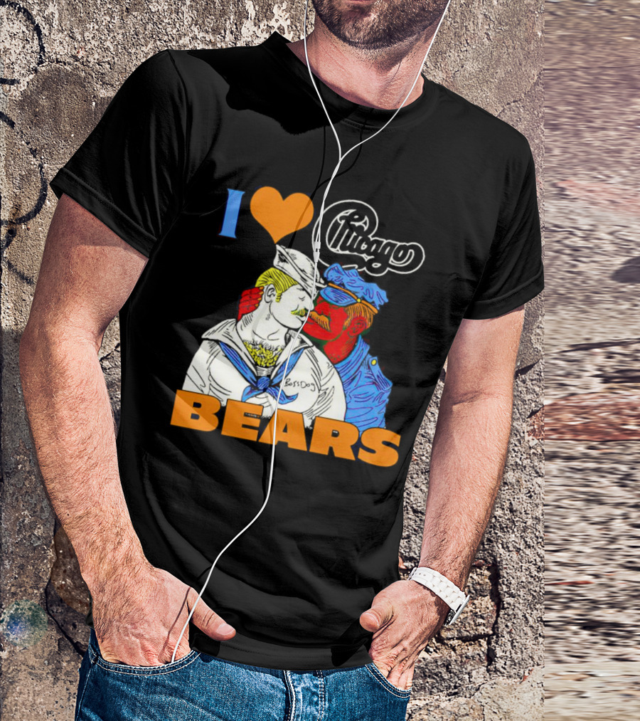 I Love Chicago Bears BossDog Sailor And Cop Embrace T-Shirt