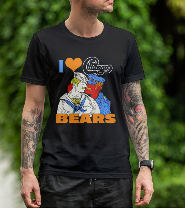 I Love Chicago Bears BossDog Sailor And Cop Embrace T-Shirt