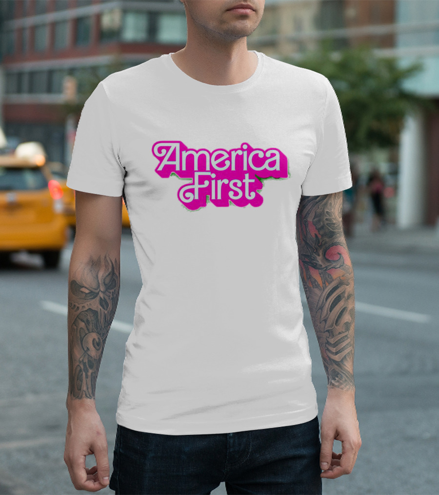 America First Barbie Style Pink Font T-Shirt