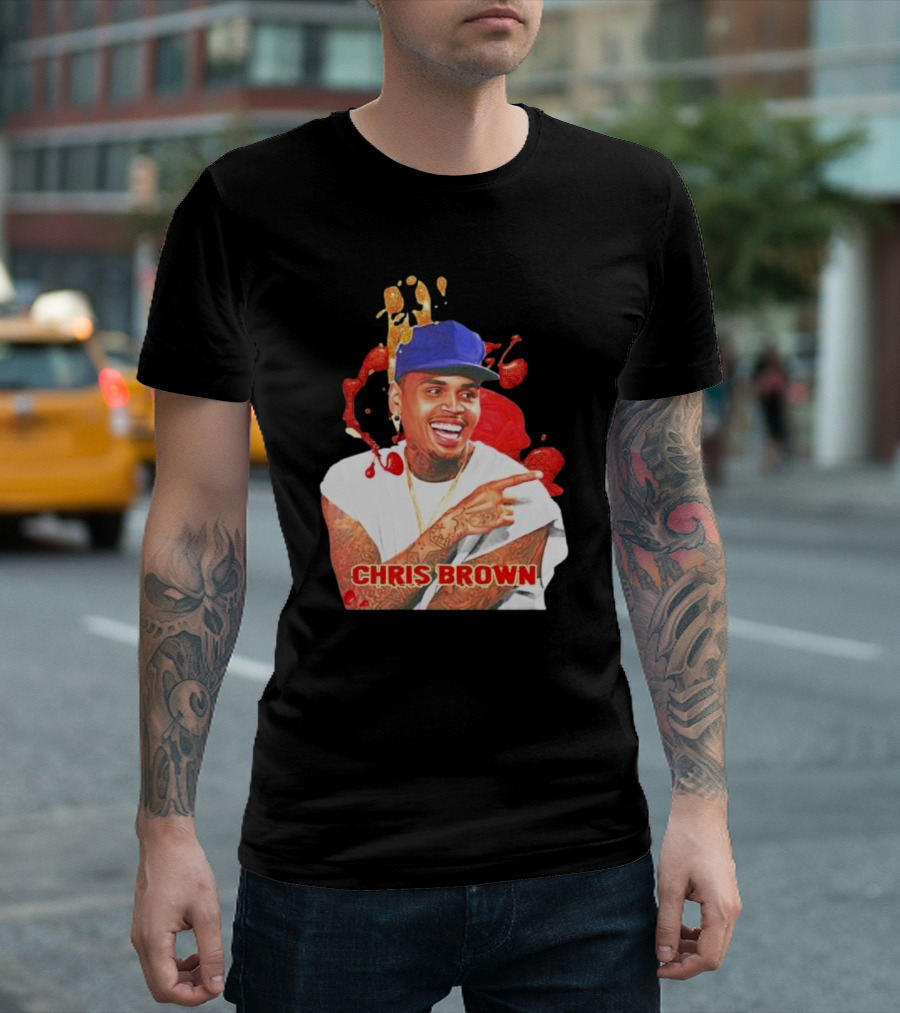 CHRIS BROWN Essential Red Splash Art Happy Pose T-Shirt