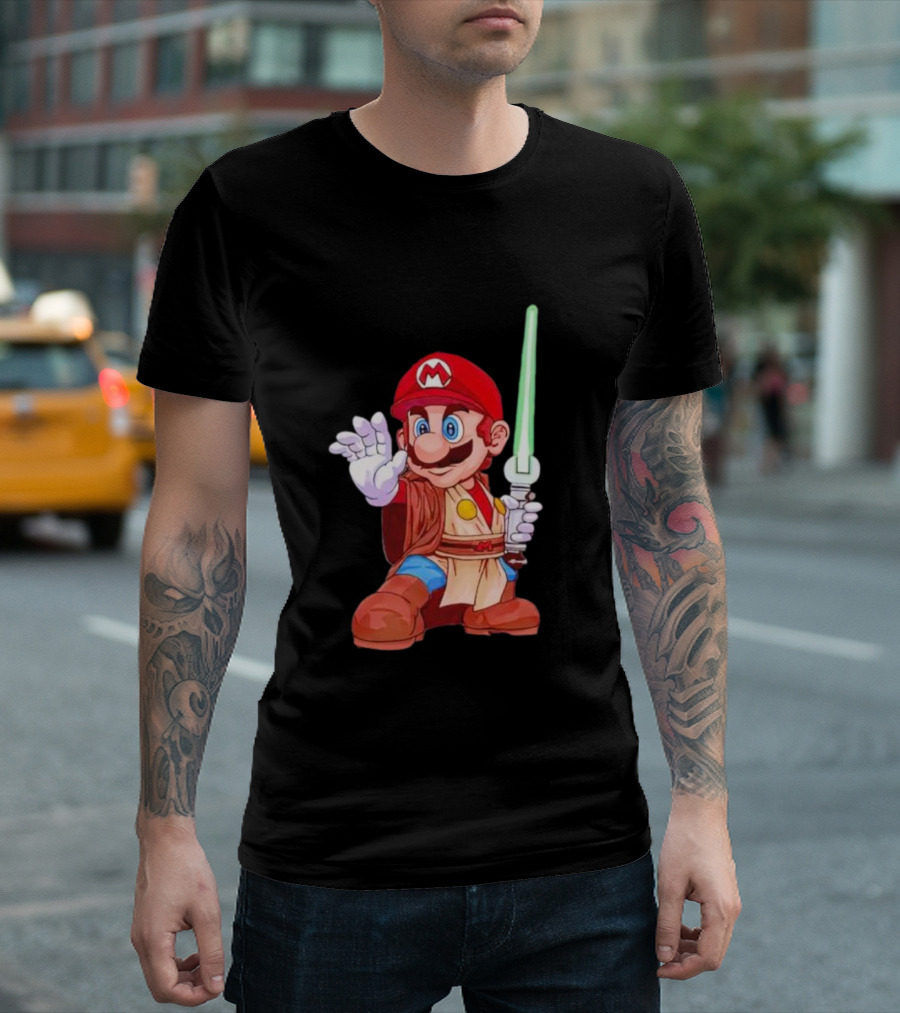Mario Jedi Star Wars Crossover With Lightsaber T-Shirt