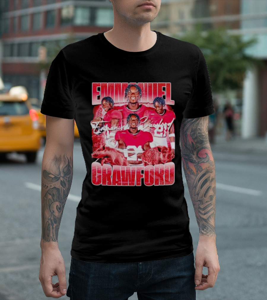 Emmanuel Crawford Arkansas Razorbacks Football Vintage Retro Collage T-Shirt