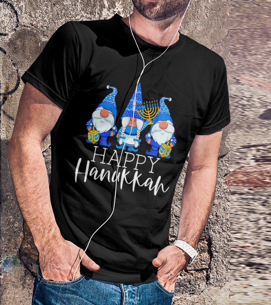 Gnomes Celebrating Hanukkah With Menorah And Dreidel T-Shirt