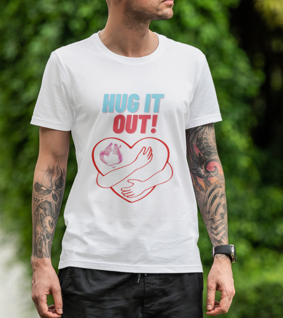 Hug It Out Heart Embrace Inside Red Outline T-Shirt