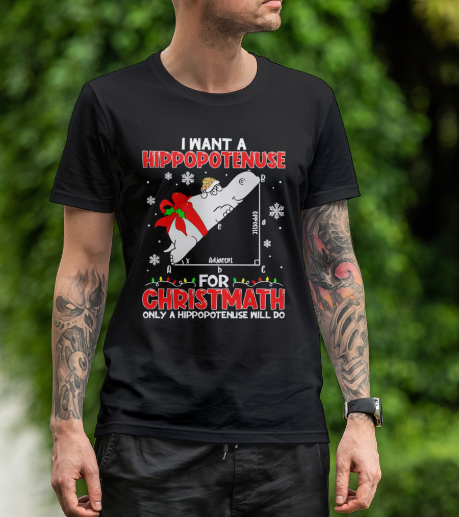 I Want A Hippopotenuse For Christmath Christmas Only A Hippopotenuse Will Do T-Shirt