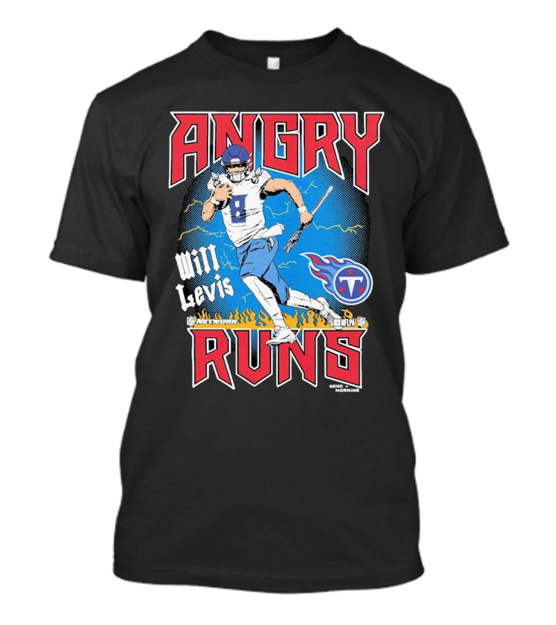 Tennessee Titans Will Levis Angry Runs NFL Network Football 8 Breaking Through Flames T-Shirt