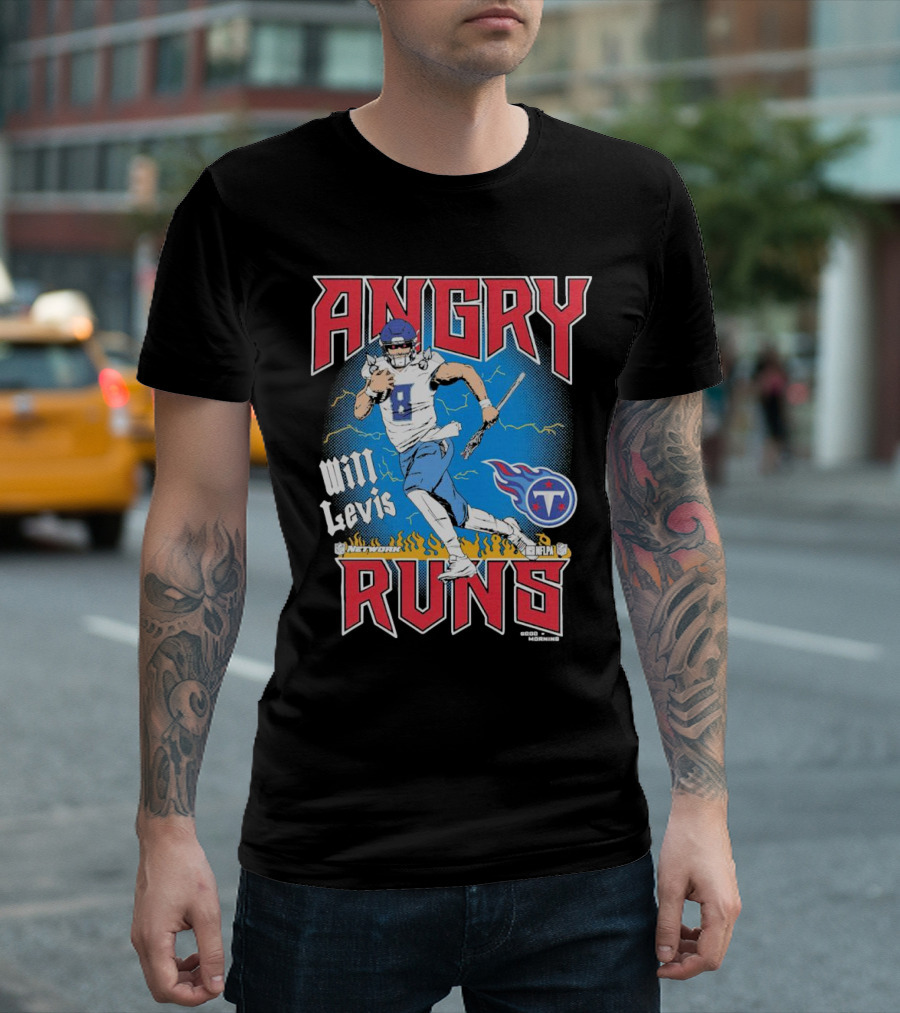 Tennessee Titans Will Levis Angry Runs NFL Network Football 8 Breaking Through Flames T-Shirt