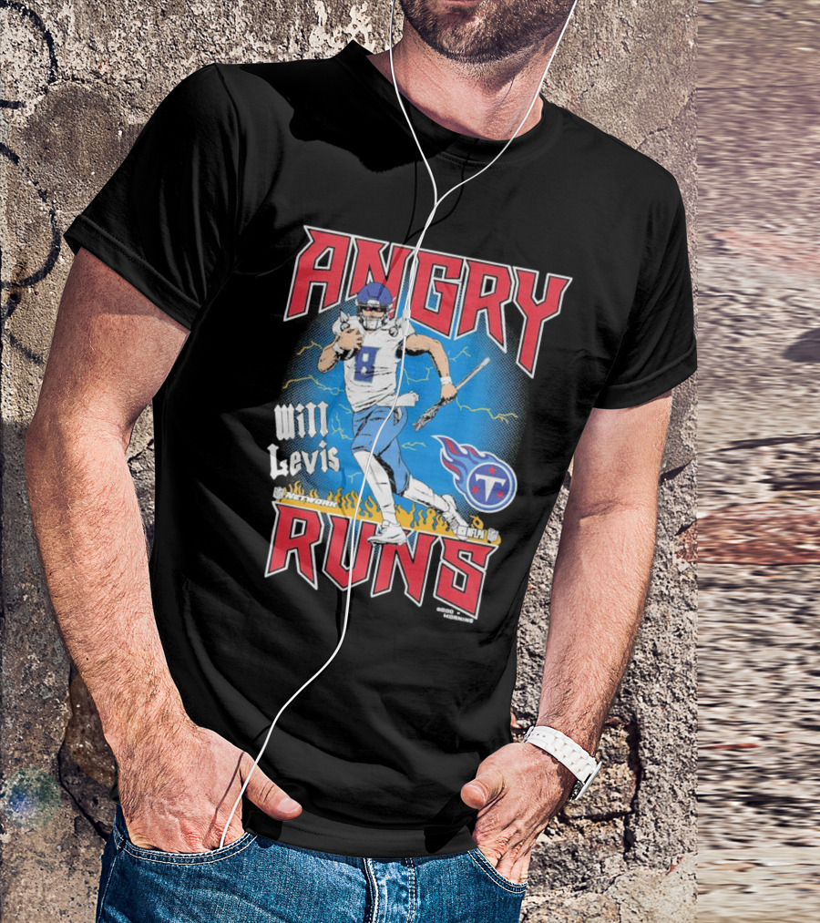 Tennessee Titans Will Levis Angry Runs NFL Network Football 8 Breaking Through Flames T-Shirt