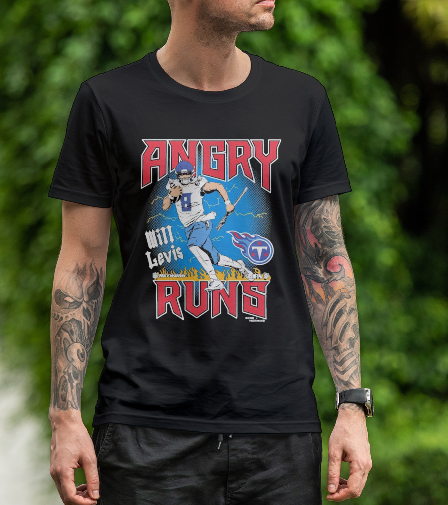 Tennessee Titans Will Levis Angry Runs NFL Network Football 8 Breaking Through Flames T-Shirt
