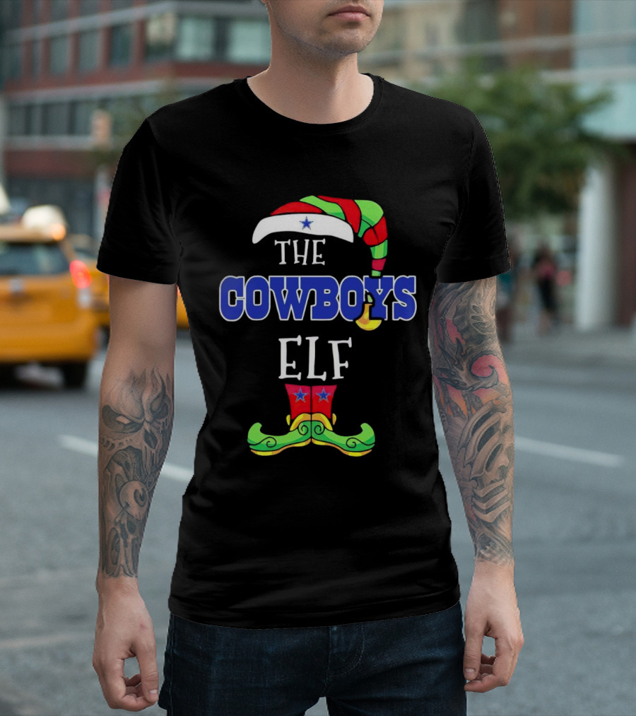 The Cowboys Elf Christmas Holiday Hat and Boots T-Shirt