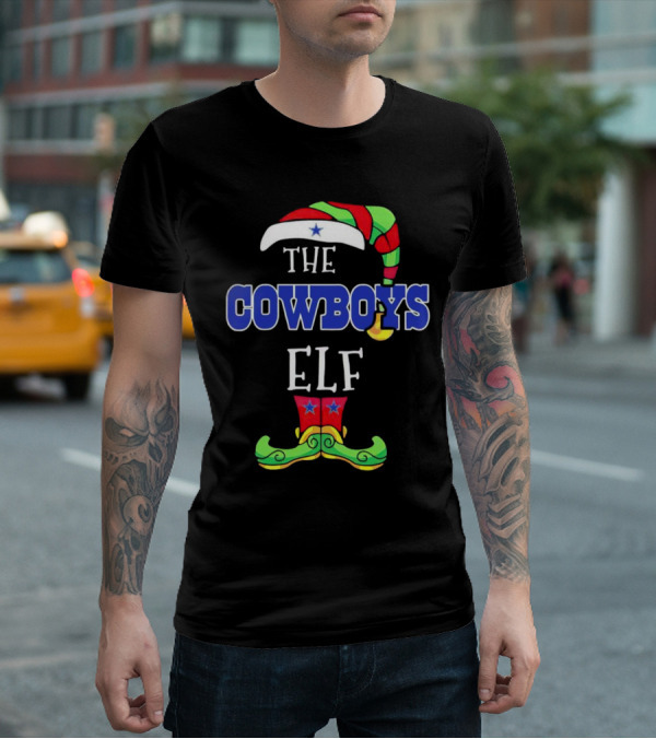 The Cowboys Elf Christmas Holiday Hat And Boots T-Shirt