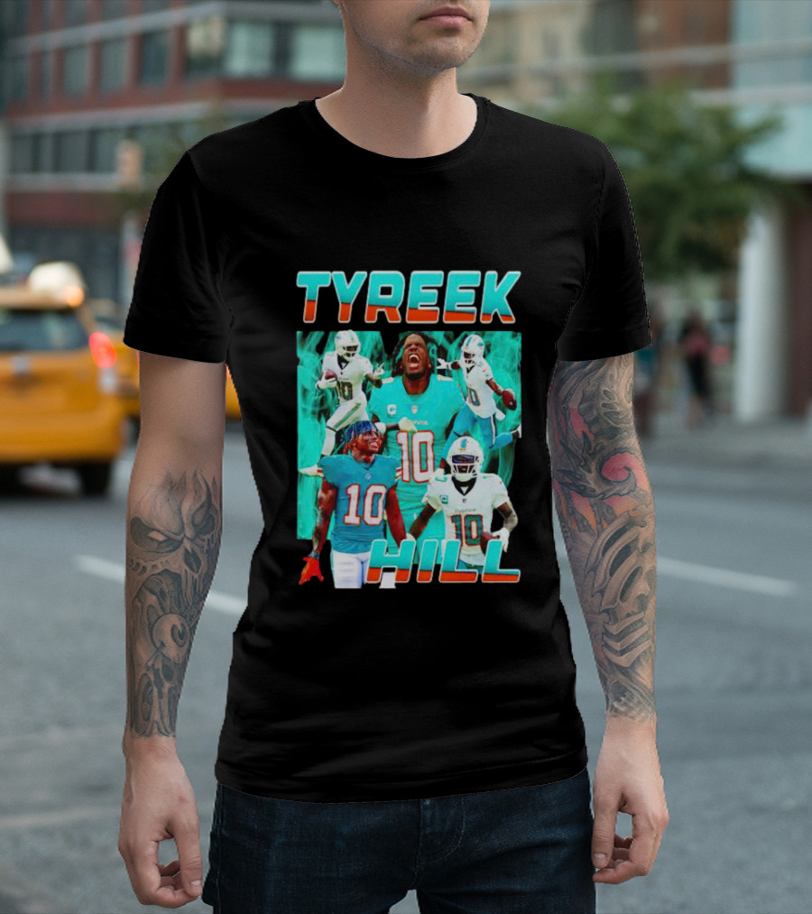 TYREEK HILL Picture Collage Miami Dolphins Football Images T-Shirt