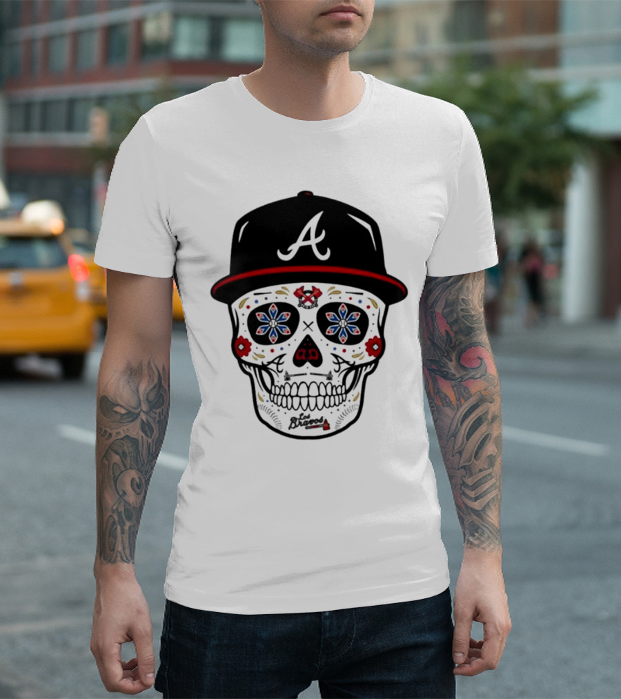 Atlanta Braves Sugar Skull Cap With Floral Elements T-Shirt