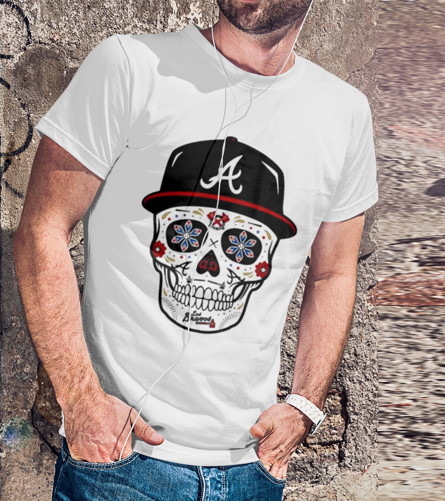Atlanta Braves Sugar Skull Cap With Floral Elements T-Shirt