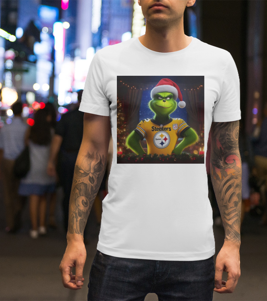 Grinch Steelers Christmas NFL Festive Scene T-Shirt