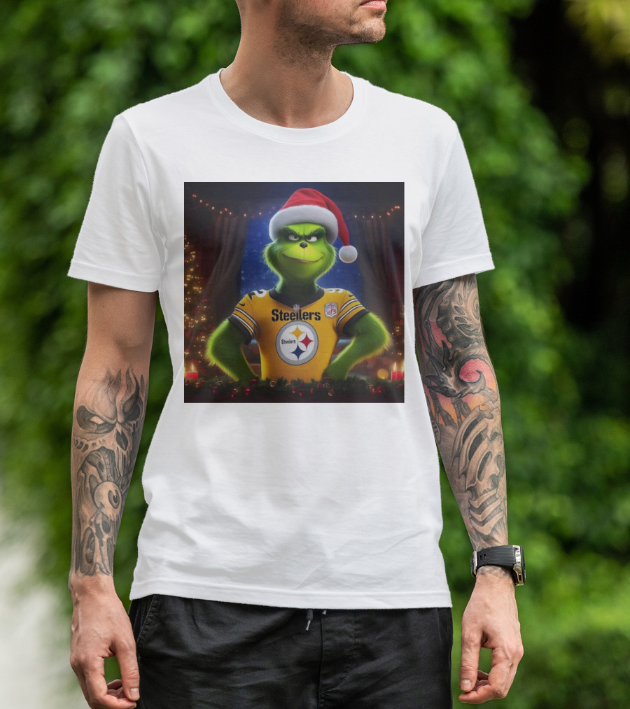Grinch Steelers Christmas NFL Festive Scene T-Shirt