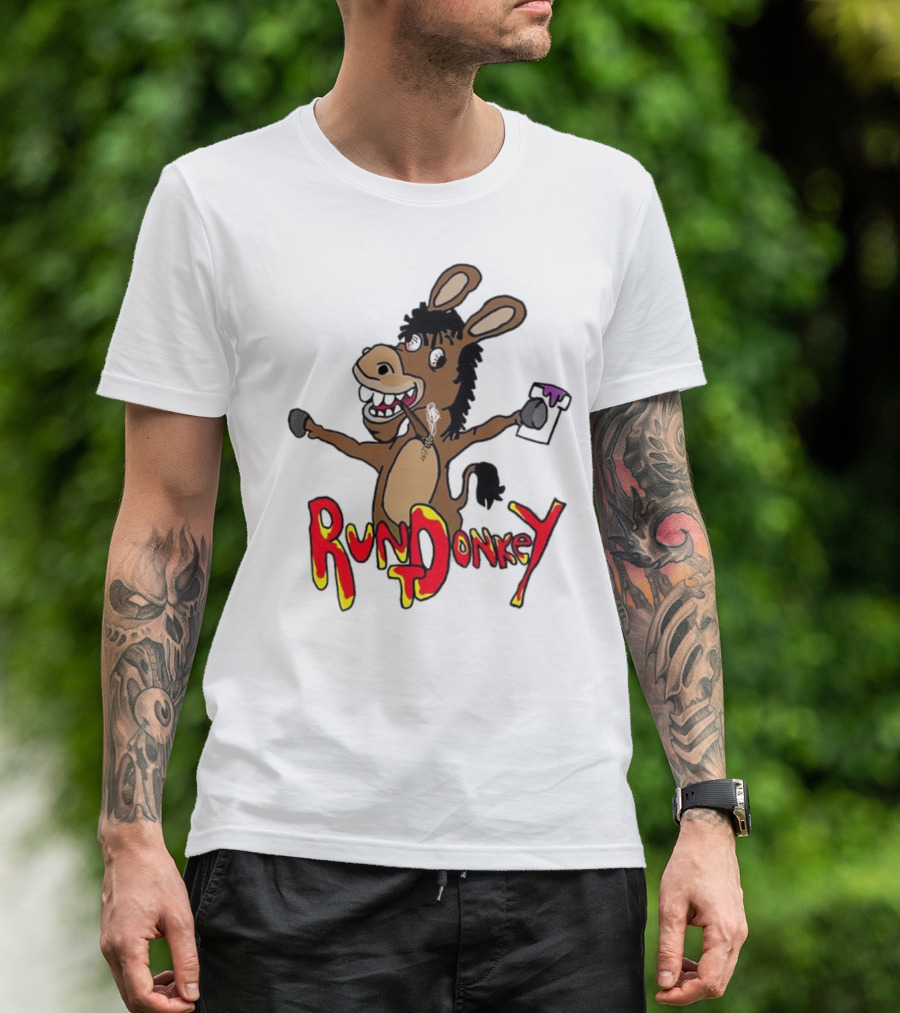 Runt Donkey Parody With Cartoon Donkey Holding Bell And Rockstar T-Shirt