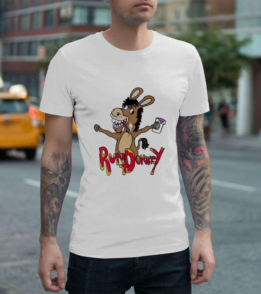 Rund Donkey Cartoon Character with Paint Can T-Shirt
