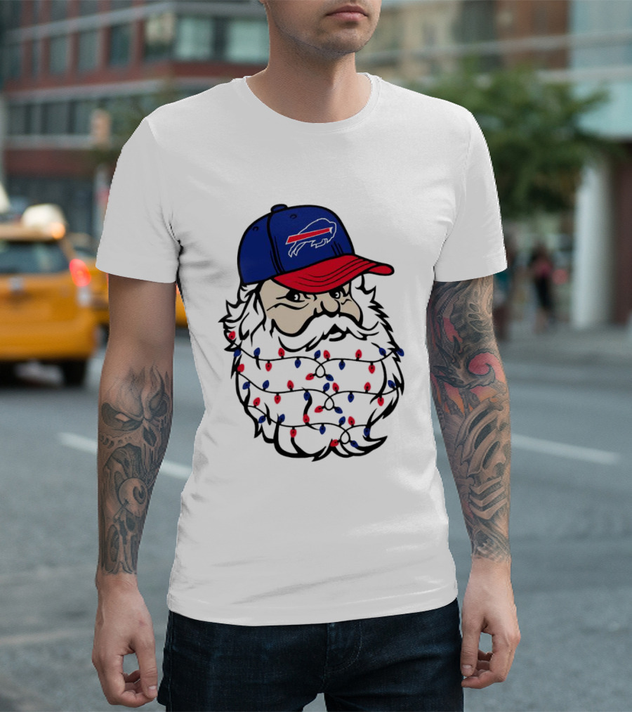 Santa Buffalo Bills Christmas Lights Beard Football T-Shirt