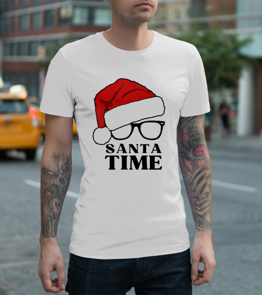 Santa Time Red Hat and Glasses Christmas T-Shirt
