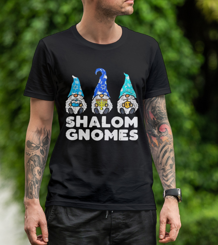Shalom Gnomes Hanukkah Menorah Star Of David T-Shirt
