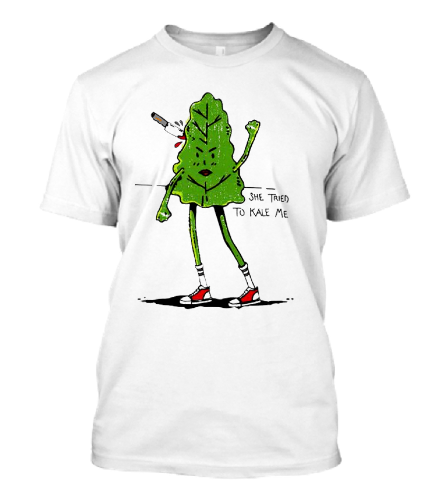 She Tried To Kale Me Smoking Kale Leaf Cartoon In Red Heels T-Shirt