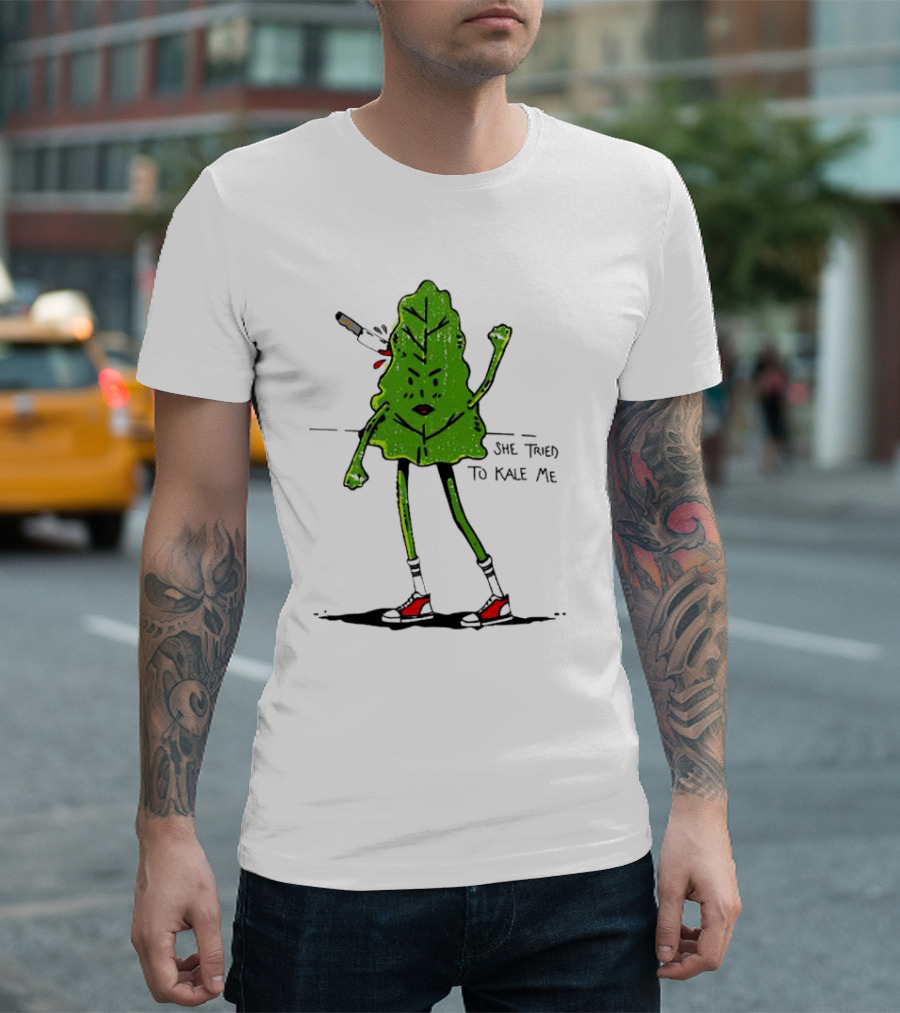 She Tried to Kale Me Smoking Kale Leaf Cartoon in Red Heels T-Shirt