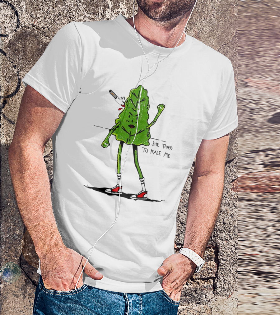 She Tried To Kale Me Smoking Kale Leaf Cartoon In Red Heels T-Shirt
