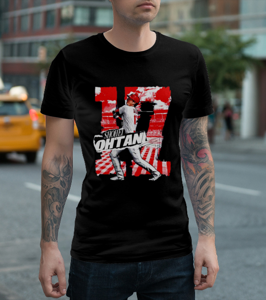 Shohei Ohtani Los Angeles Baseball 17 Cartoon Signature T-Shirt