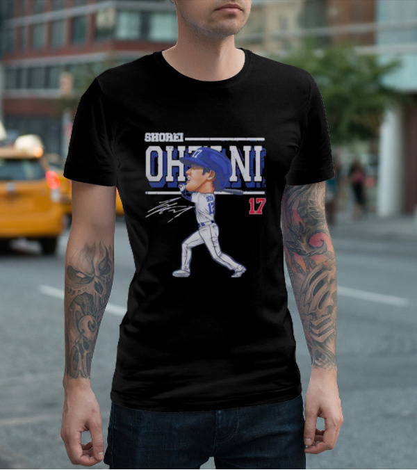 Shohei Ohtani Cartoon Signature 17 Batter Baseball T-Shirt