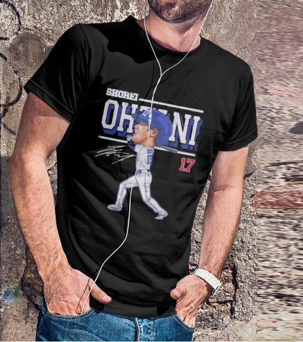 Shohei Ohtani Cartoon Signature 17 Batter Baseball T-Shirt