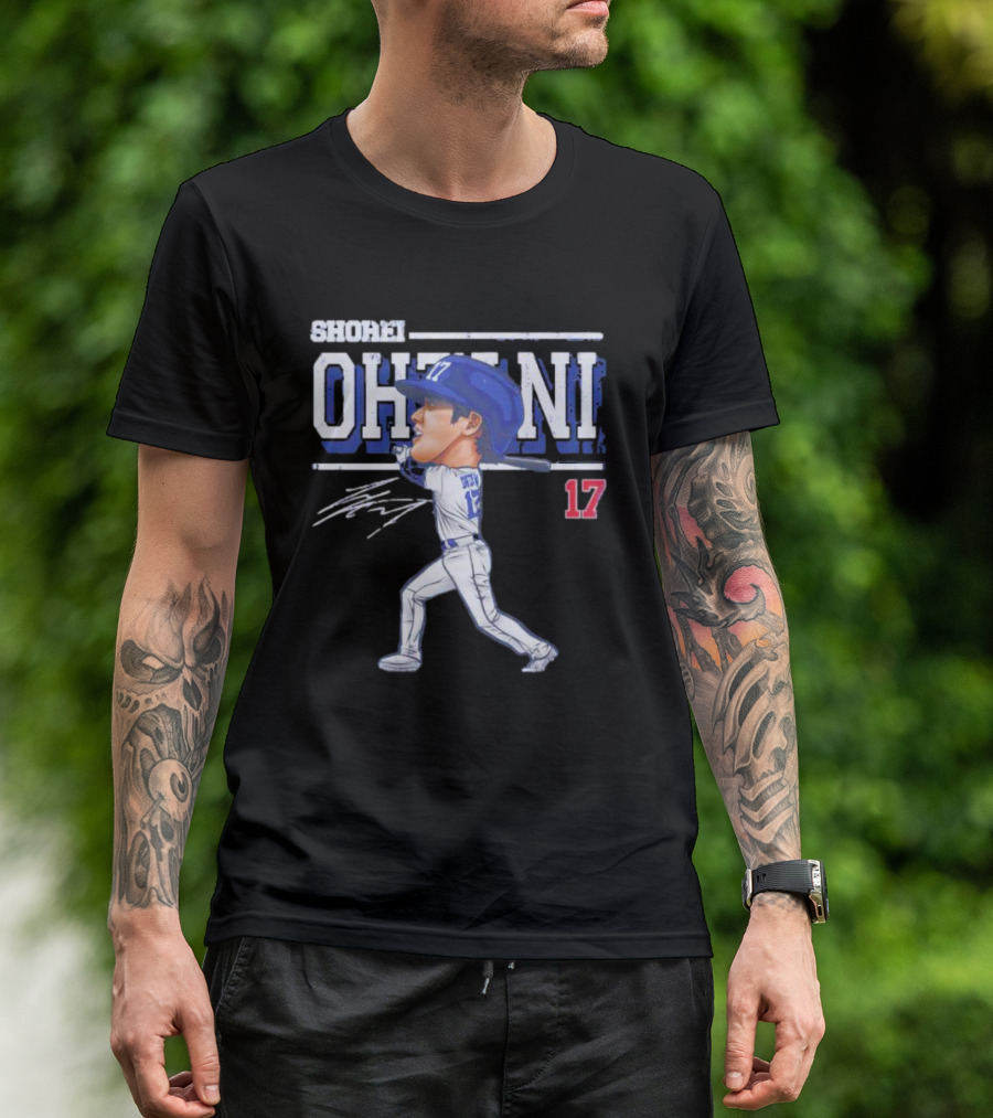 Shohei Ohtani Cartoon Signature 17 Batter Baseball T-Shirt