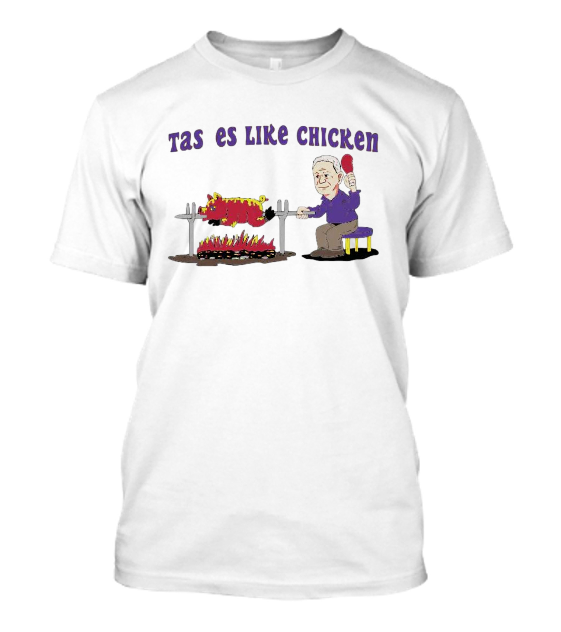 Tastes Like Chicken LSU Tiger Roasting With Cartoon Man Eating T-Shirt