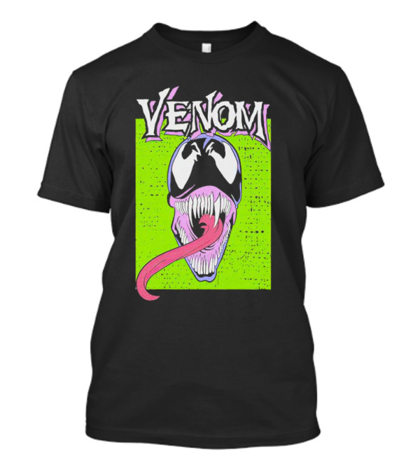 Venom Marvel Neon Pink Tongue Green Background T-Shirt