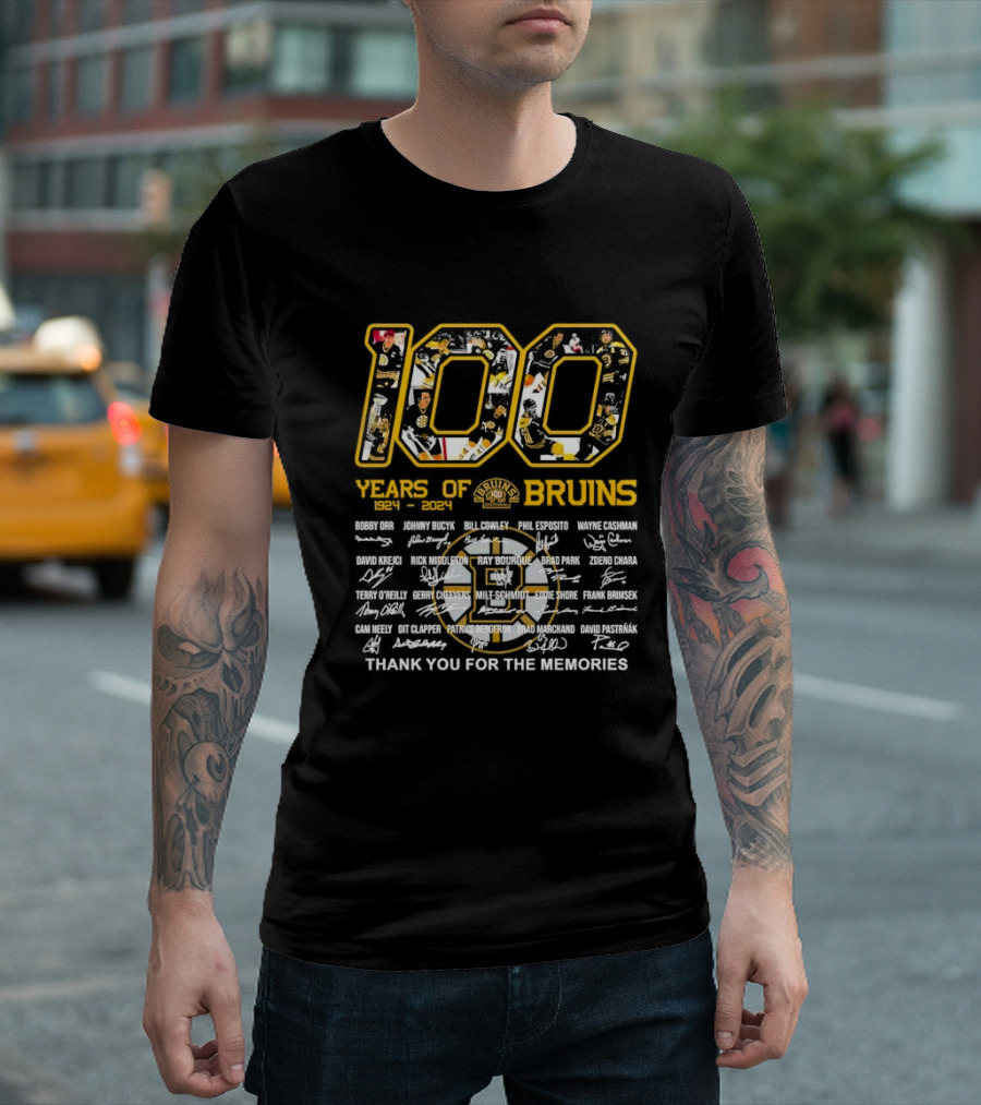 100 Years of Boston Bruins 1924-2024 Thank You for the Memories Bobby Orr Phil Esposito Zdeno Chara Bruins 100 Years T-Shirt