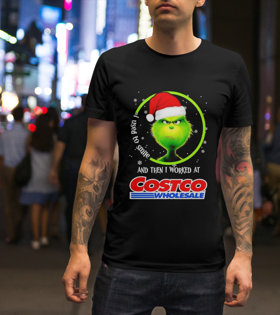 Grinch I Used To Smile And Then I Worked At Costco Wholesale Santa Hat Snowflakes T-Shirt