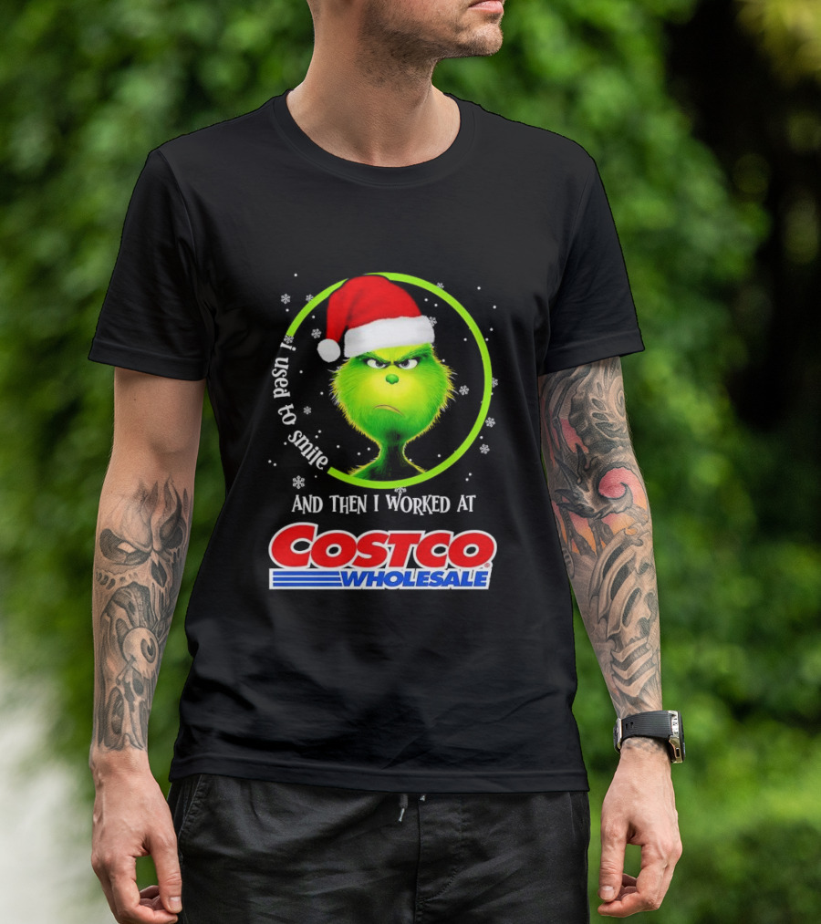 Grinch I Used To Smile And Then I Worked At Costco Wholesale Santa Hat Snowflakes T-Shirt