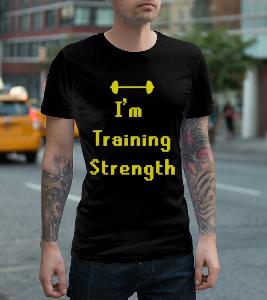 I'm Training Strength Retro Pixel Dumbbell T-Shirt