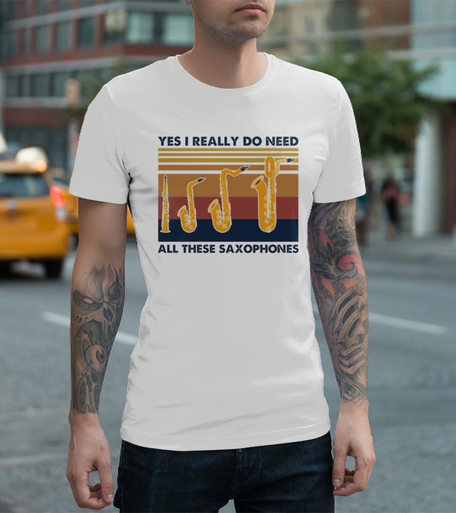 Yes I Really Do Need All These Saxophones Retro Stripes T-Shirt