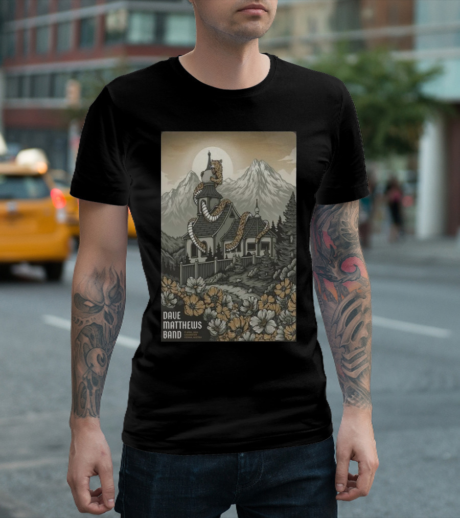 Dave Matthews Band April 17 Snake and House with Mountain Background T-Shirt