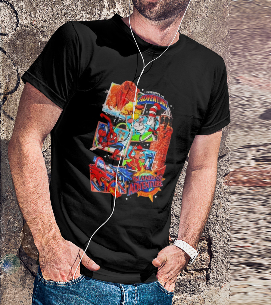 Experience Adventure Islands Of Adventure 25th Anniversary Spider-Man Jurassic Park Dr. Seuss T-Shirt