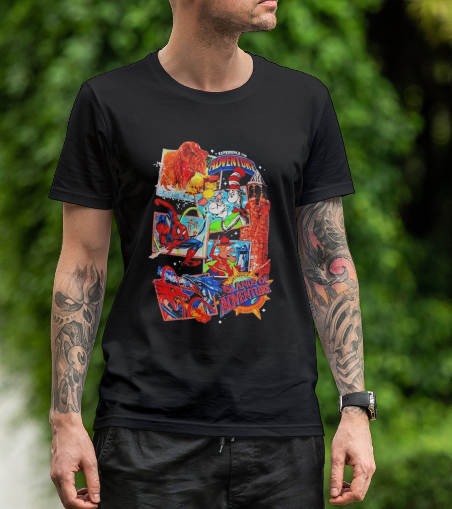 Experience Adventure Islands Of Adventure 25th Anniversary Spider-Man Jurassic Park Dr. Seuss T-Shirt
