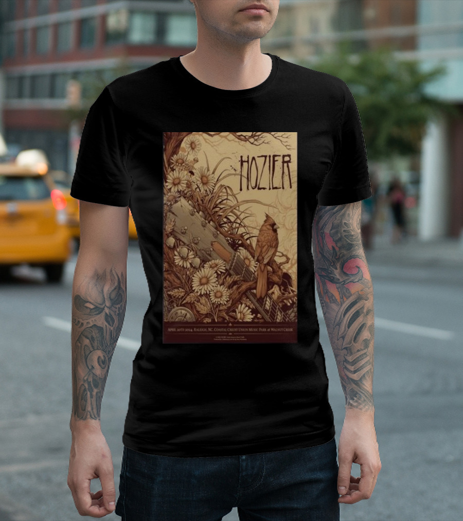Hozier Concert Poster April 20th 2024 Raleigh NC Coastal Credit Union Music Park at Walnut Creek T-Shirt