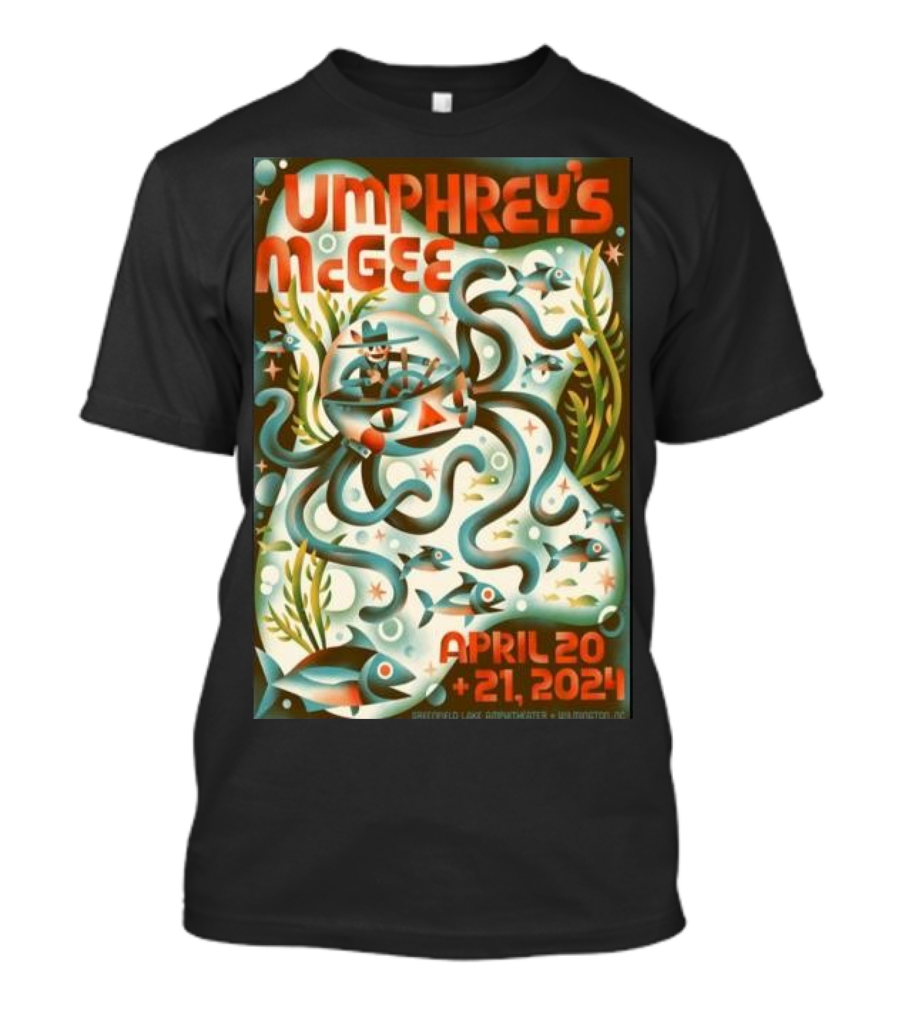 Umphrey's McGee Wilmington NC April 20-21 2024 Underwater Themed Art Smithfield's Lake Amphitheater T-Shirt