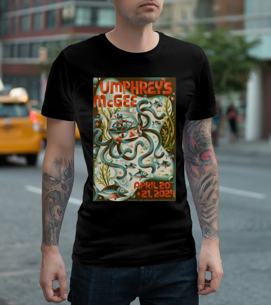 Umphrey's McGee Wilmington NC April 20-21 2024 Underwater Themed Art Smithfield's Lake Amphitheater T-Shirt