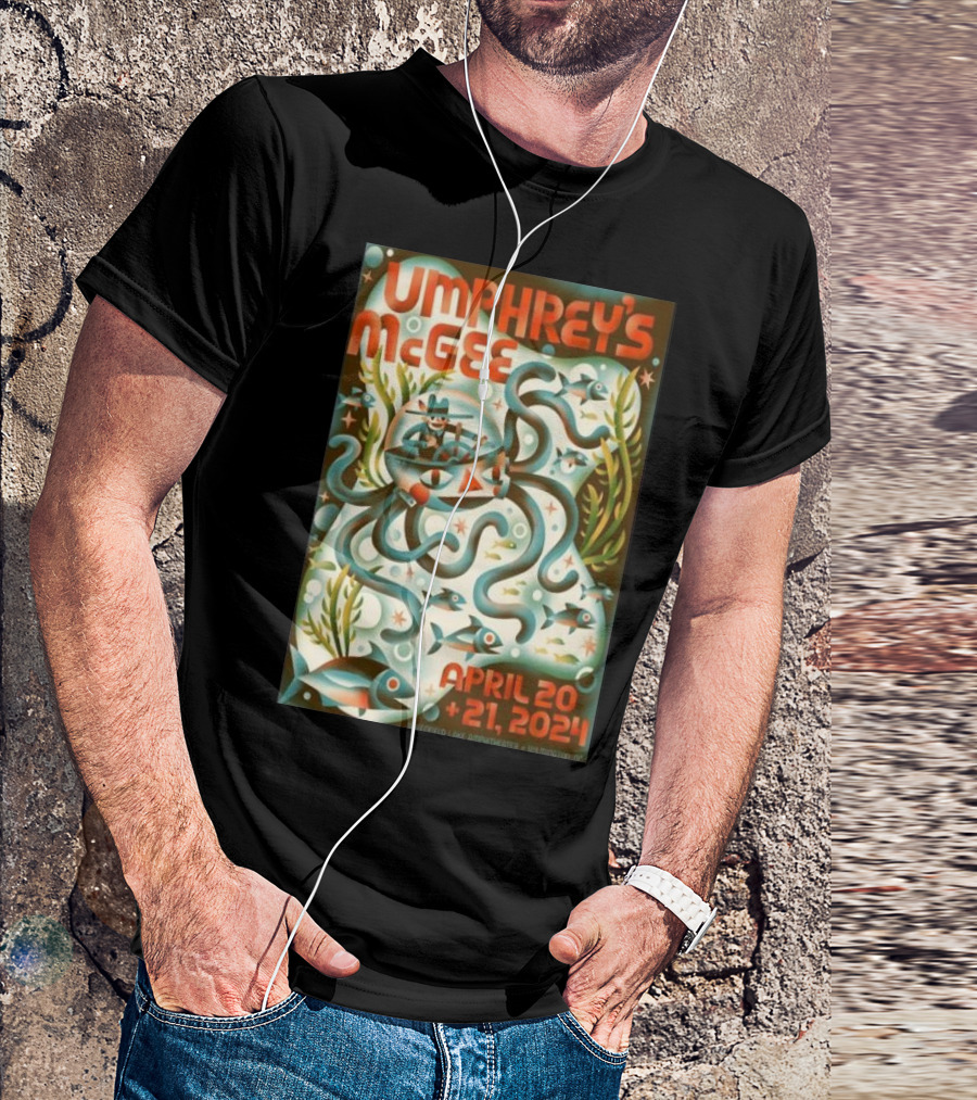 Umphrey's McGee Wilmington NC April 20-21 2024 Underwater Themed Art Smithfield's Lake Amphitheater T-Shirt