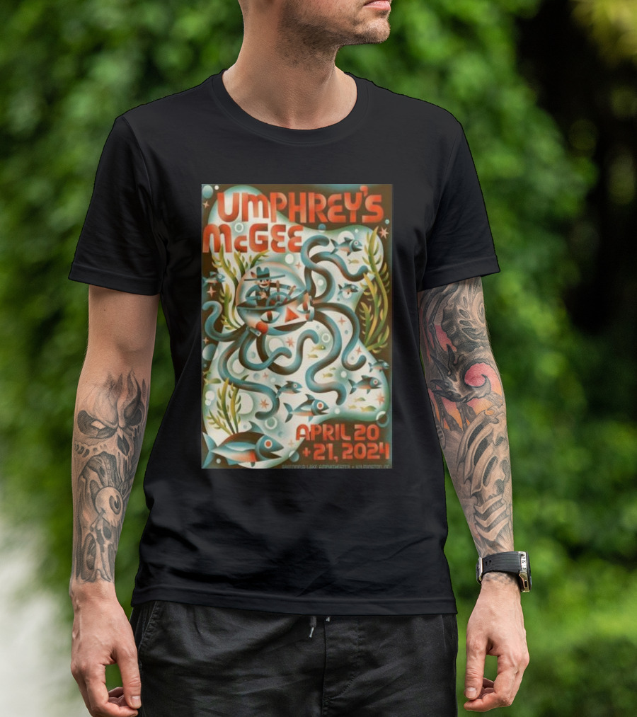Umphrey's McGee Wilmington NC April 20-21 2024 Underwater Themed Art Smithfield's Lake Amphitheater T-Shirt