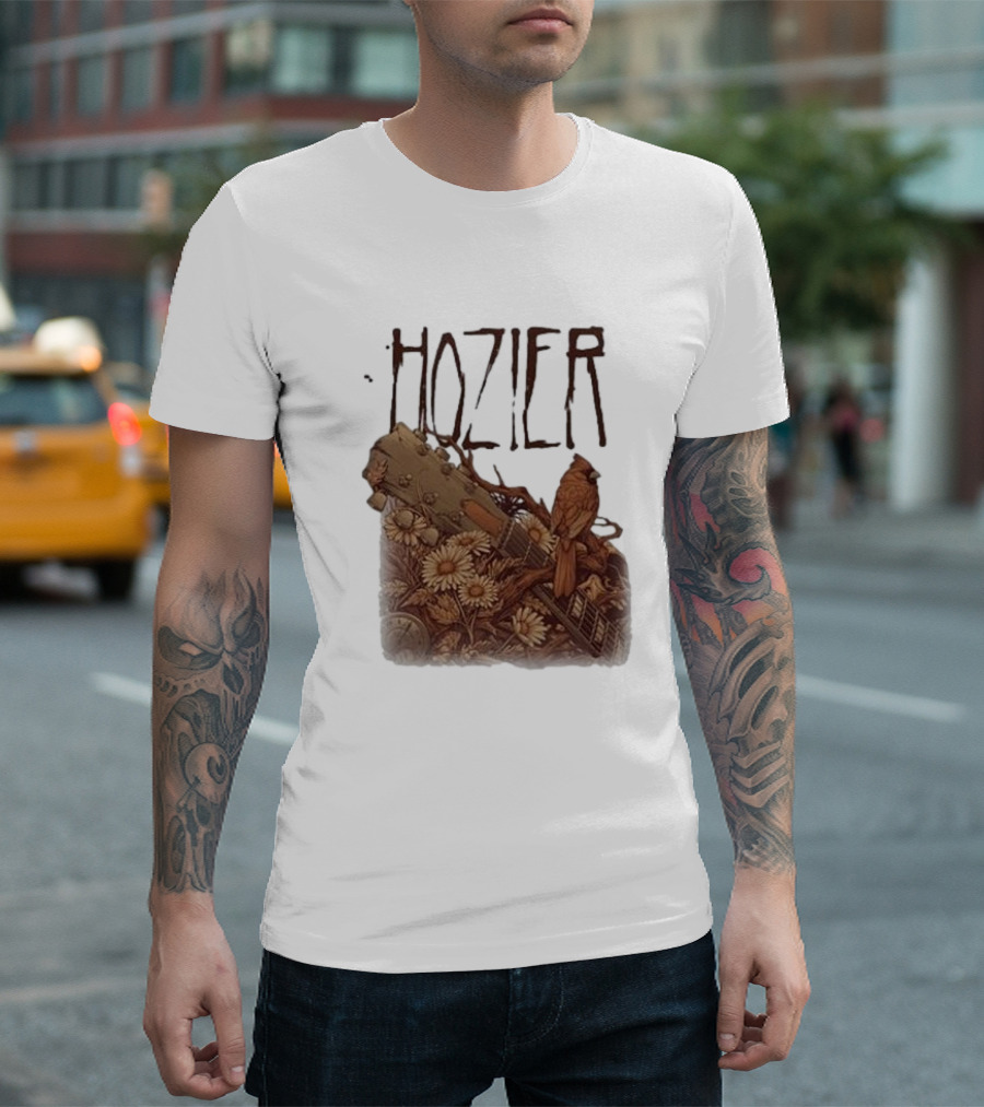 Hozier Original Show Raleigh North Carolina April 20 2024 Acoustic Guitar and Cardinal T-Shirt